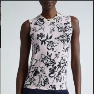 St. John Pink Floral Wool Sleeveless Sweater Top
